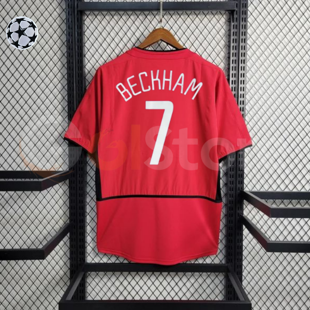 Manchester United 2002-2003 Retro Home Short Sleeve Jersey #7 Beckham Personalized UCL Patch Rare