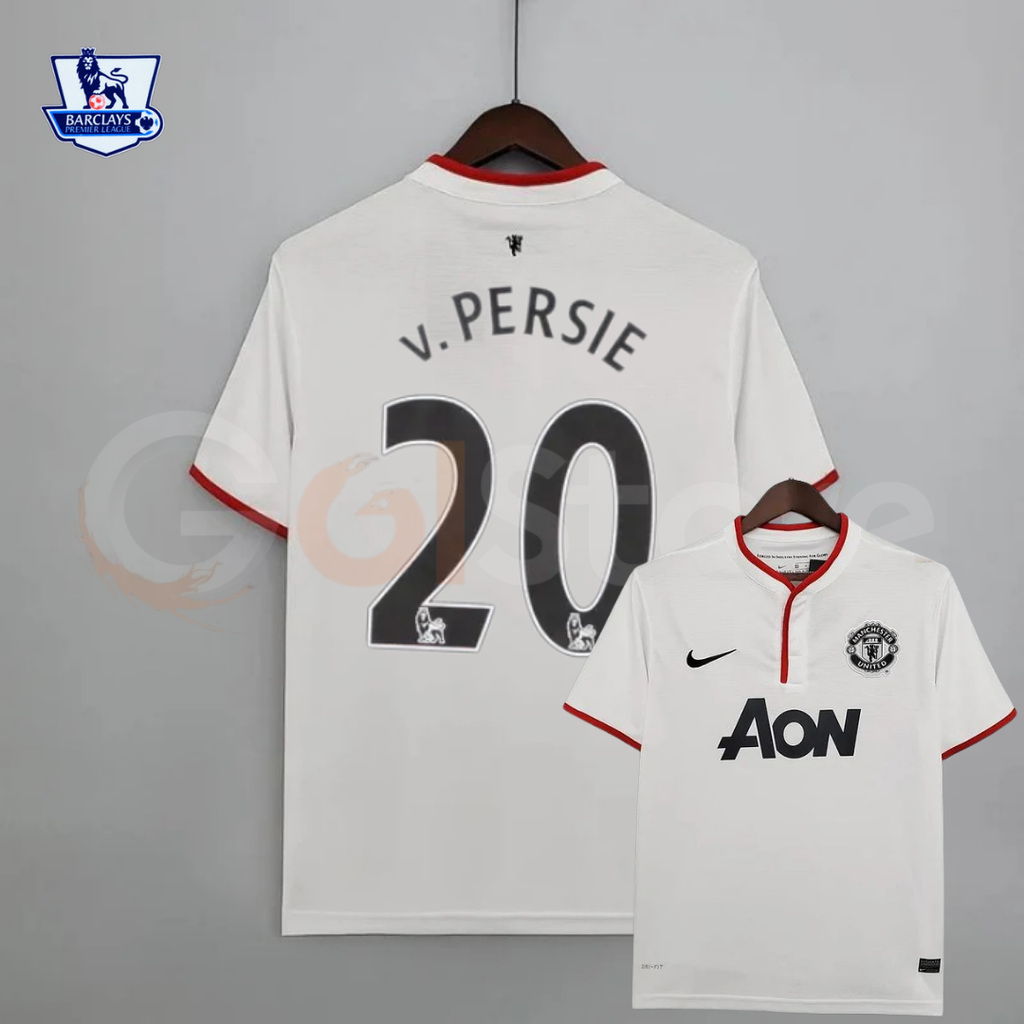 Manchester United 2013-2014 Retro White Away Short Sleeve Jersey #20 Van Persie Personalized PL Rare