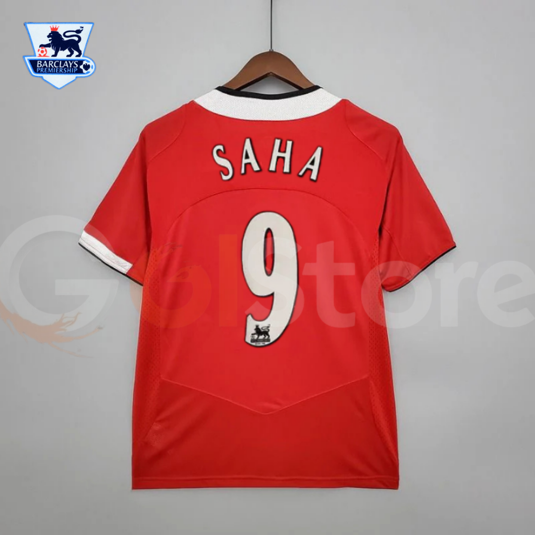 Manchester United 2005-2006 Retro Home Short Sleeve Jersey #9 Saha Personalized PL Patch Rare