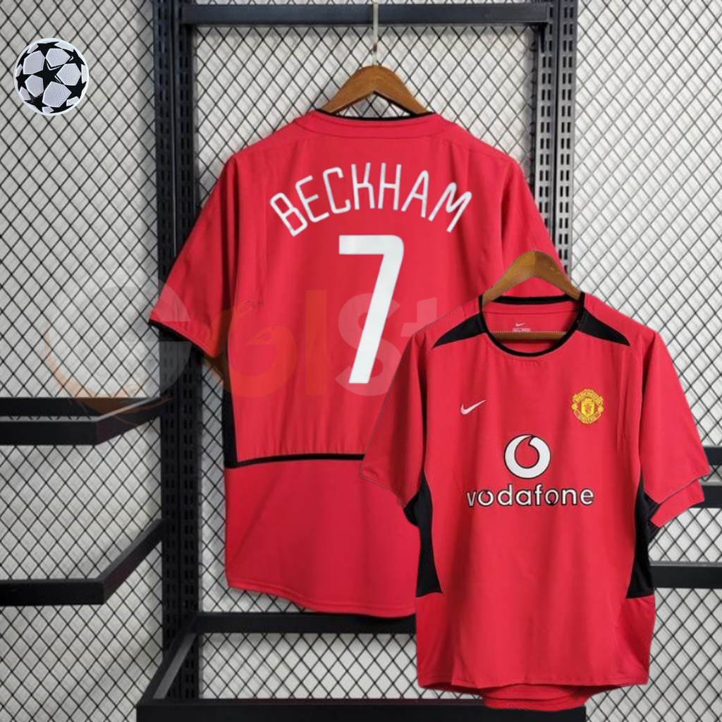 Manchester United 2002-2003 Retro Home Short Sleeve Jersey #7 Beckham Personalized UCL Patch Rare