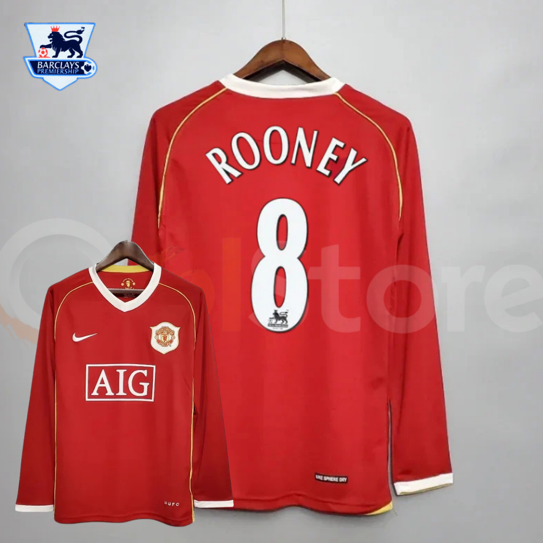 Manchester United 2006-2007 Retro Home Long Sleeve Jersey #8 Rooney Personalized PL Rare