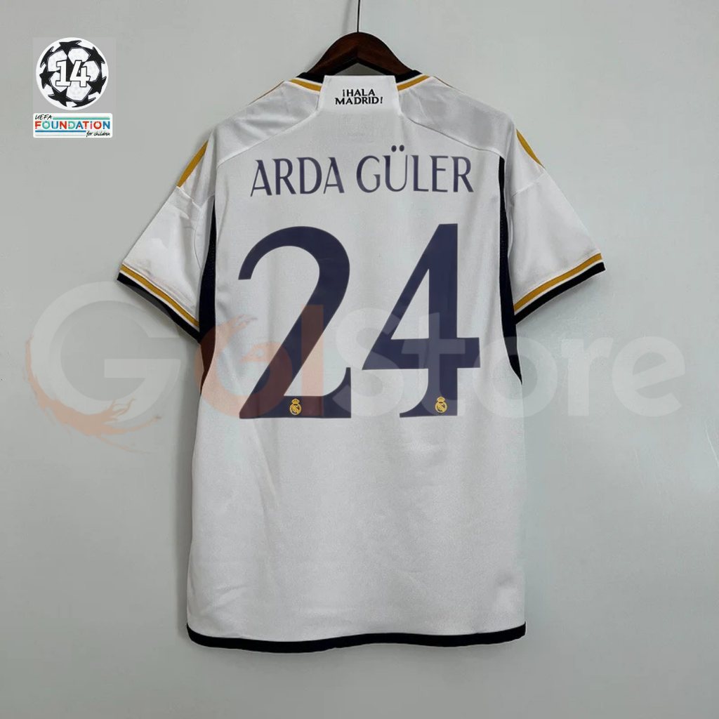 2023/24 Real Madrid Player Version Home White Jersey #24 Arda Guler UCL Personalized