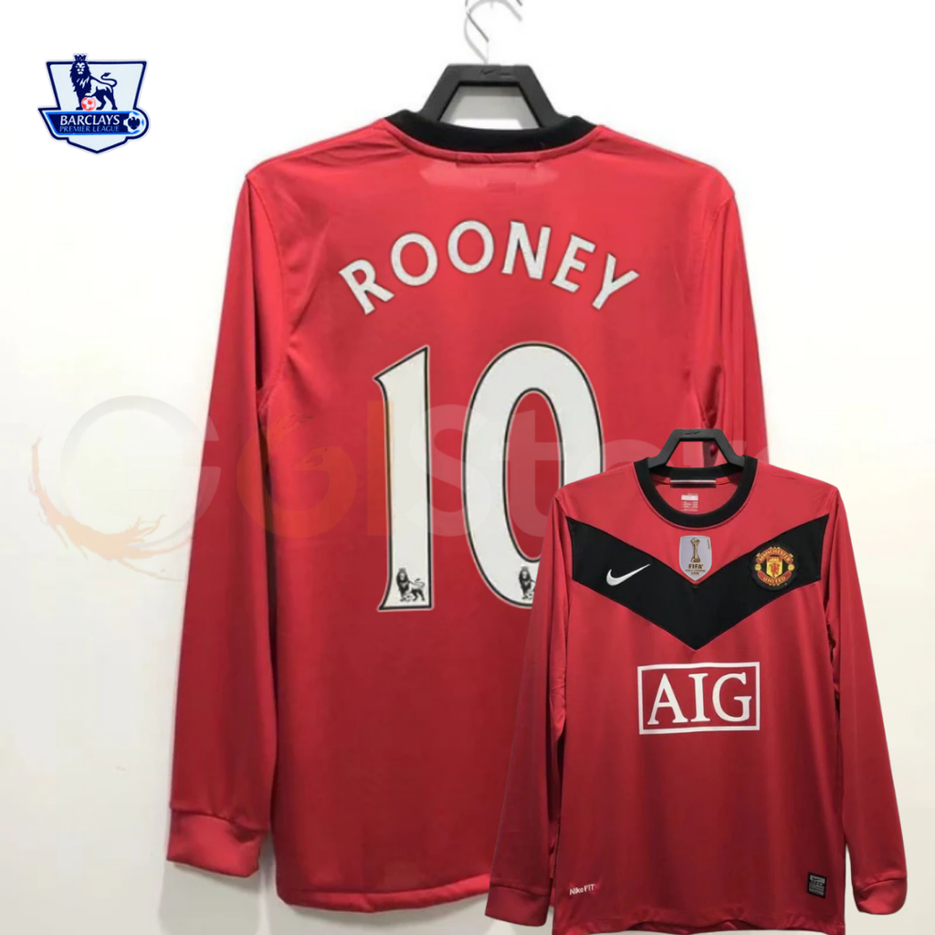 Manchester United 2010 Retro Home Long Sleeve Jersey #10 Rooney Personalized PL Rare