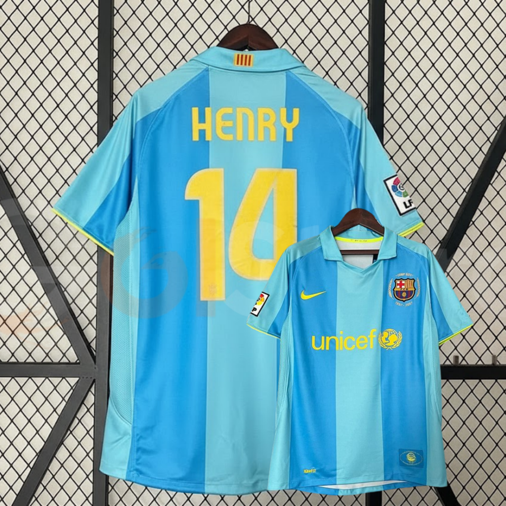 FC Barcelona 2007-08 Retro Blue Away Jersey | #14 Thierry Henry | La Liga