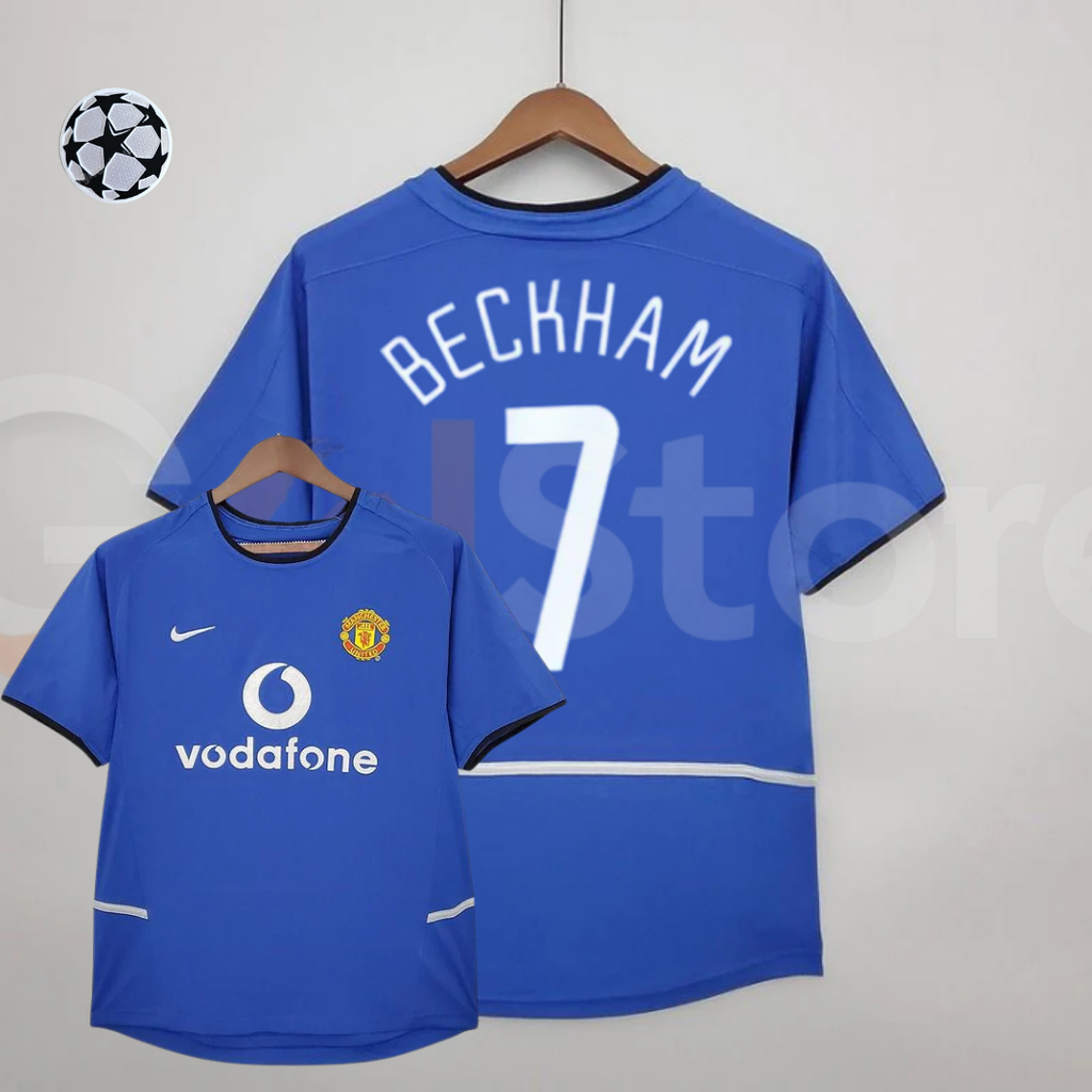 Manchester United 2002-2004 Retro Home Short Sleeve Jersey #7 Beckham Personalized UCL Patch Rare