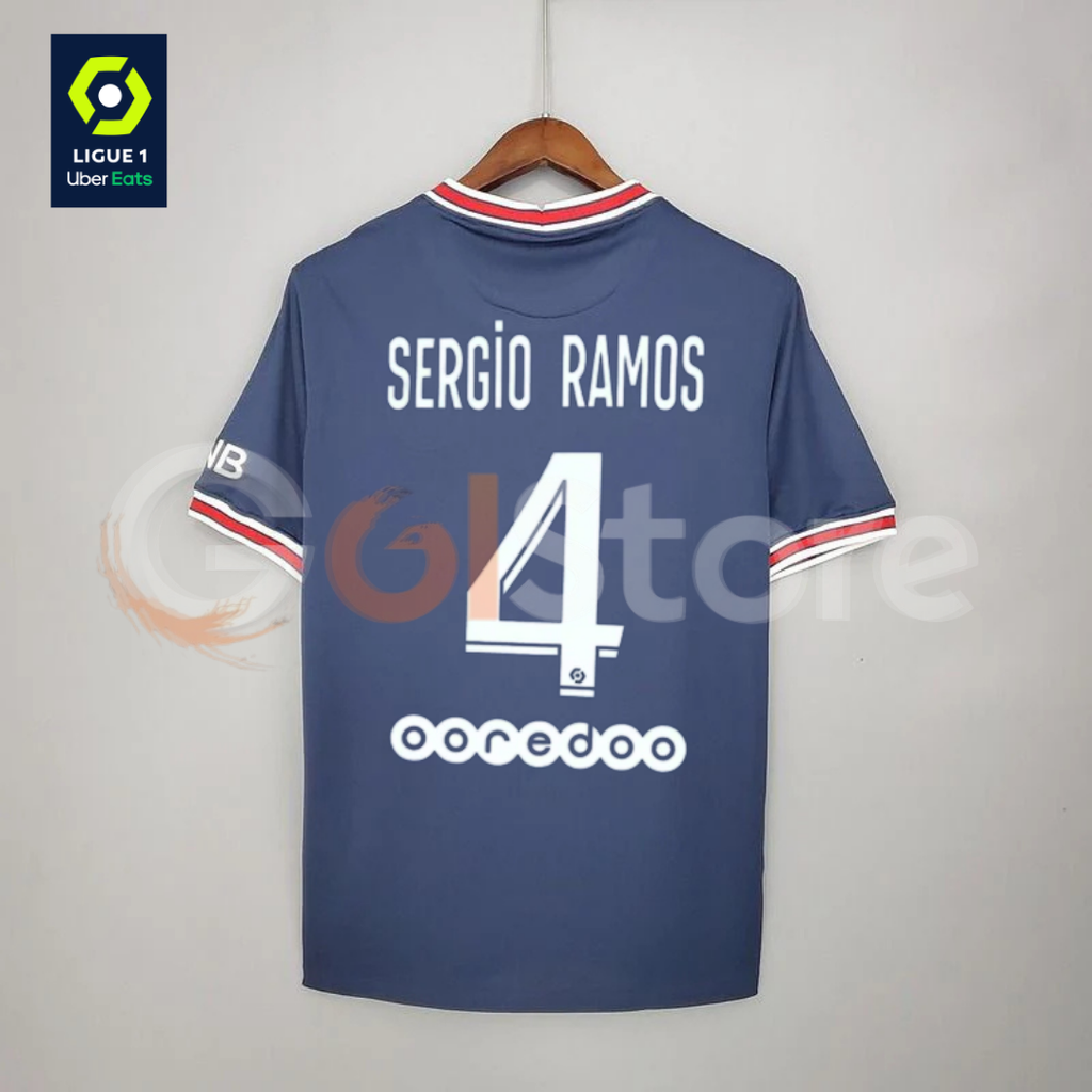 PSG 2021-2022 Retro Home Short Sleeve Jersey #4 Sergio Ramos Personalized Ligue 1 Patch