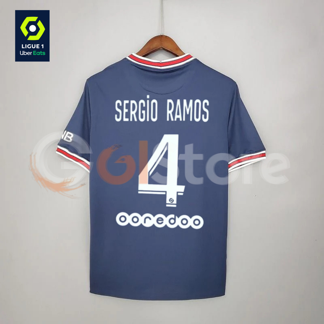 PSG 2021-2022 Retro Home Short Sleeve Jersey #4 Sergio Ramos Personalized Ligue 1 Patch