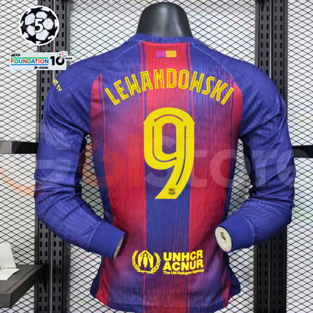 FC Barcelona 2025-26 Home Professional Long Sleeve Jersey | #9 Robert Lewandowski | UCL