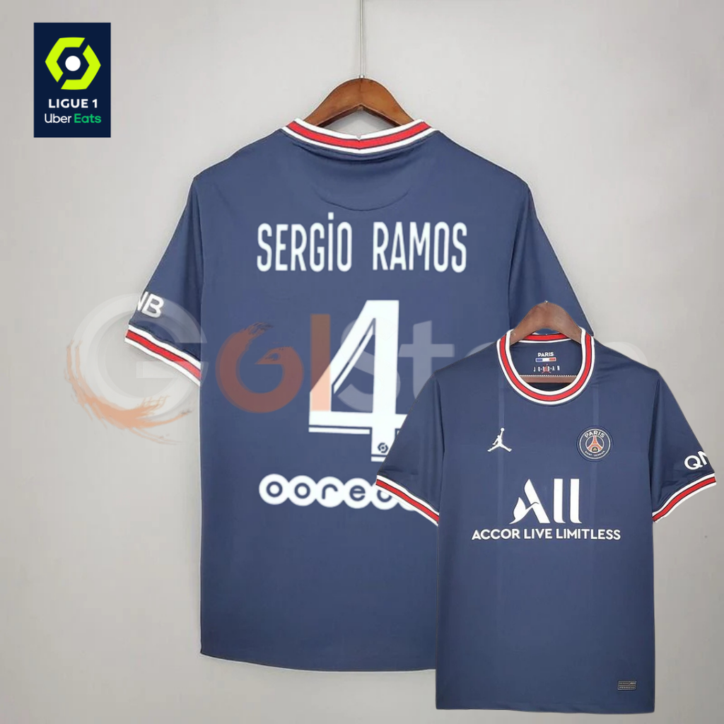 PSG 2021-2022 Retro Home Short Sleeve Jersey #4 Sergio Ramos Personalized Ligue 1 Patch
