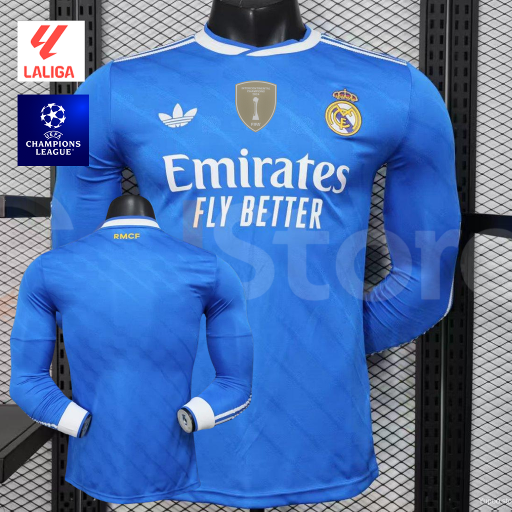 2025/26 Real Madrid Player Version Third Blue Long Sleeve Jersey UCL & La Liga Personalized
