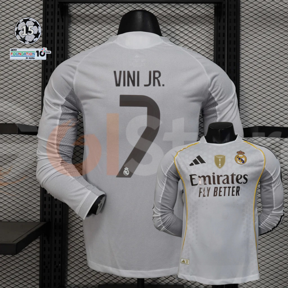 Real Madrid 2025 2026 Home Long Sleeve Jersey Vinicius Junior 7 Professional Football Shirt Customizable