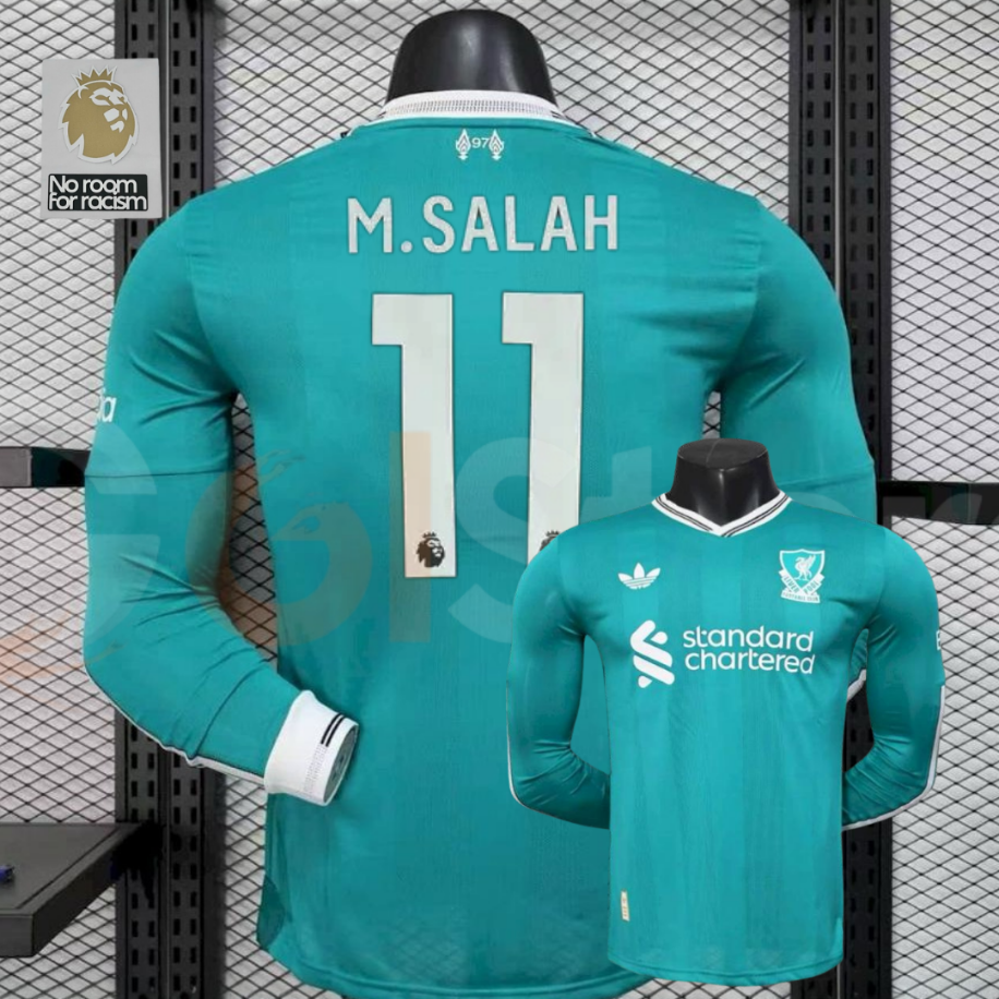 Liverpool 2025 2026 Green Long Sleeve Mohamed Salah 11 Professional Football Jersey