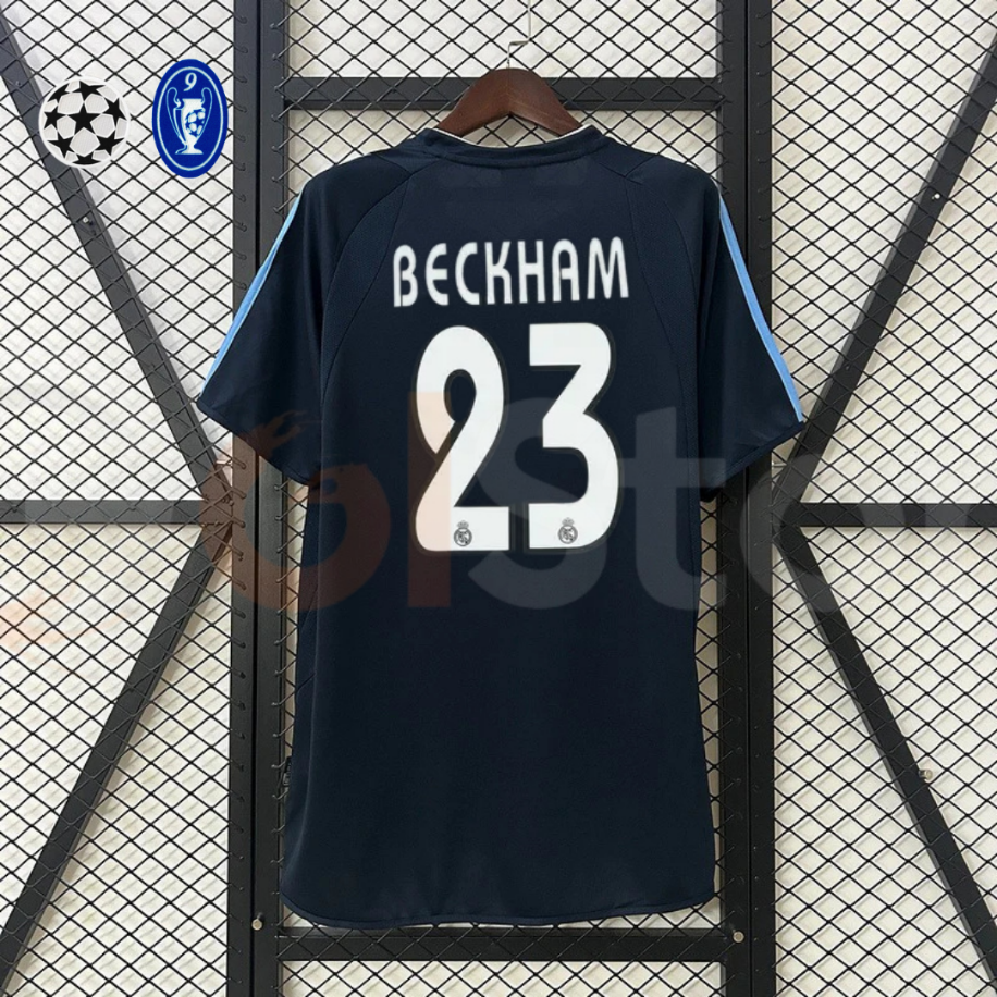 Real Madrid 2003-2004 Retro UCL Navy Blue #23 Beckham Jersey – Short Sleeve Football Shirt S-2XL