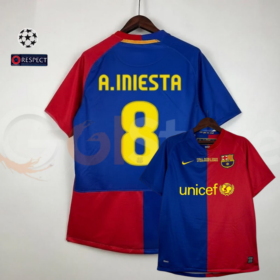 FC Barcelona 2008-09 Retro Home Jersey #8 Andrés Iniesta | UCL Final Edition | S–2XL | Fast Shipping