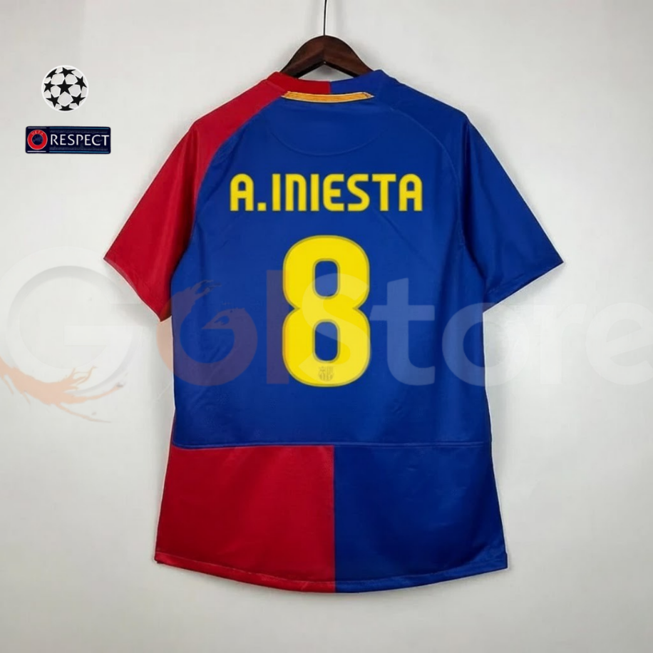 FC Barcelona 2008-09 Retro Home Jersey #8 Andrés Iniesta | UCL Final Edition | S–2XL | Fast Shipping