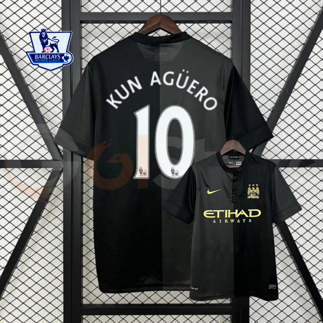 Manchester City 2013-2014 Retro Away Short Sleeve Jersey #10 Kun Aguero Personalized PL Patch Rare