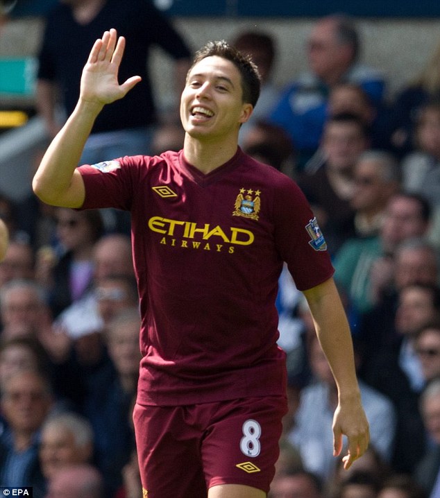 Manchester City 2012-2013 Retro Away Short Sleeve Jersey #8 Nasri Premier League Patch Personalized Rare