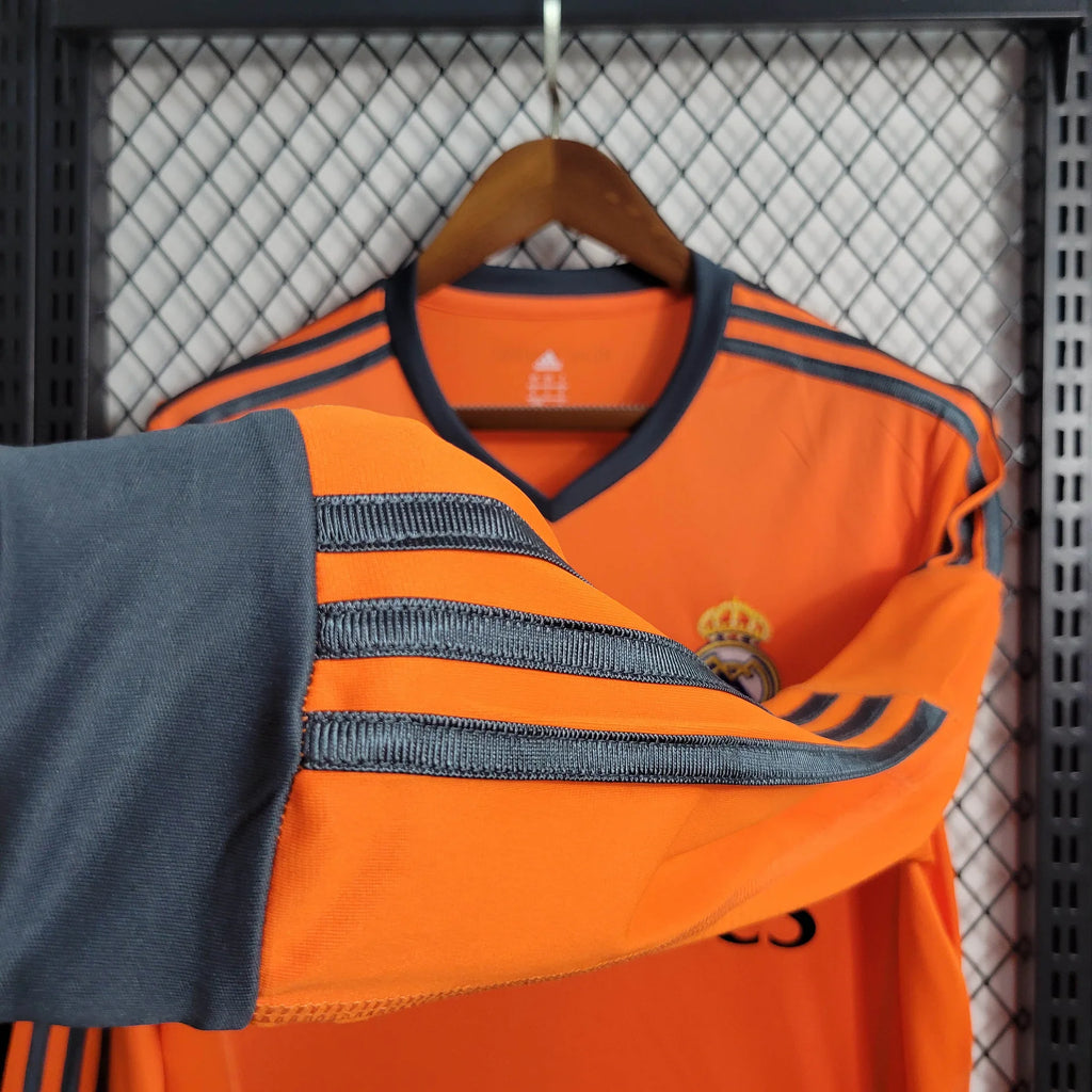 2013/14 Real Madrid Retro Away Orange Long Sleeve Jersey UCL Patch Personalized