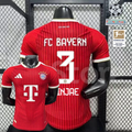 Red Bayern Munich short-sleeve home jersey, front and back views, with MINJAE and number 3 on the back.