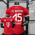 Red Bayern Munich short-sleeve home jersey, front and back views, with white trim and PAVLOVIĆ number 45 on the back.

