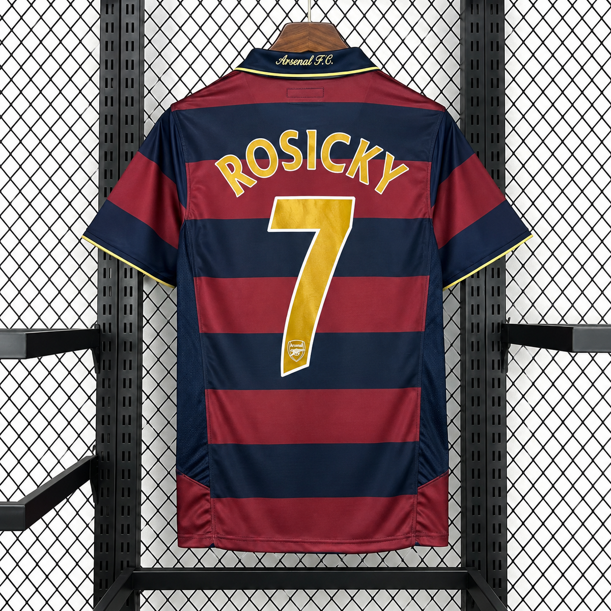 Arsenal FC 2007-2008 Retro Away Jersey | Tomáš Rosický #7 Men's Soccer Shirt - Short Sleeve White Edition with Optional UEFA Champions League Patches