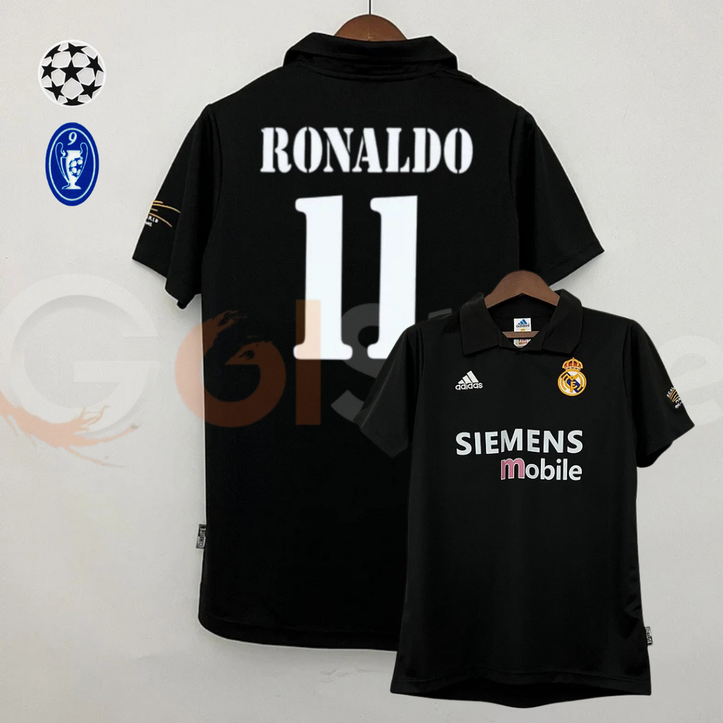 2002/03 Real Madrid Retro Away Black Jersey #11 Ronaldo UCL Personalized