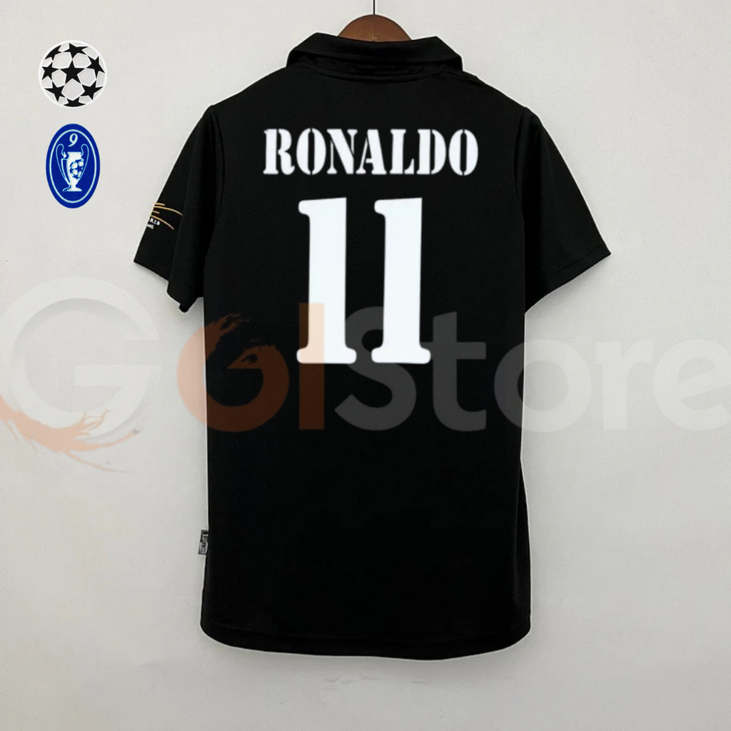 2002/03 Real Madrid Retro Away Black Jersey #11 Ronaldo UCL Personalized