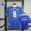 Front and back views of a blue Chelsea FC 2011–2012 retro short-sleeve home jersey with white Lampard #8 printing, tonal horizontal stripes, Chelsea crest and Samsung sponsor.
