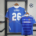 Front and back views of a blue Chelsea FC 2011–2012 retro short-sleeve home jersey with white Terry #26 printing, tonal horizontal stripes, white shoulder stripes, Chelsea crest and Samsung sponsor.