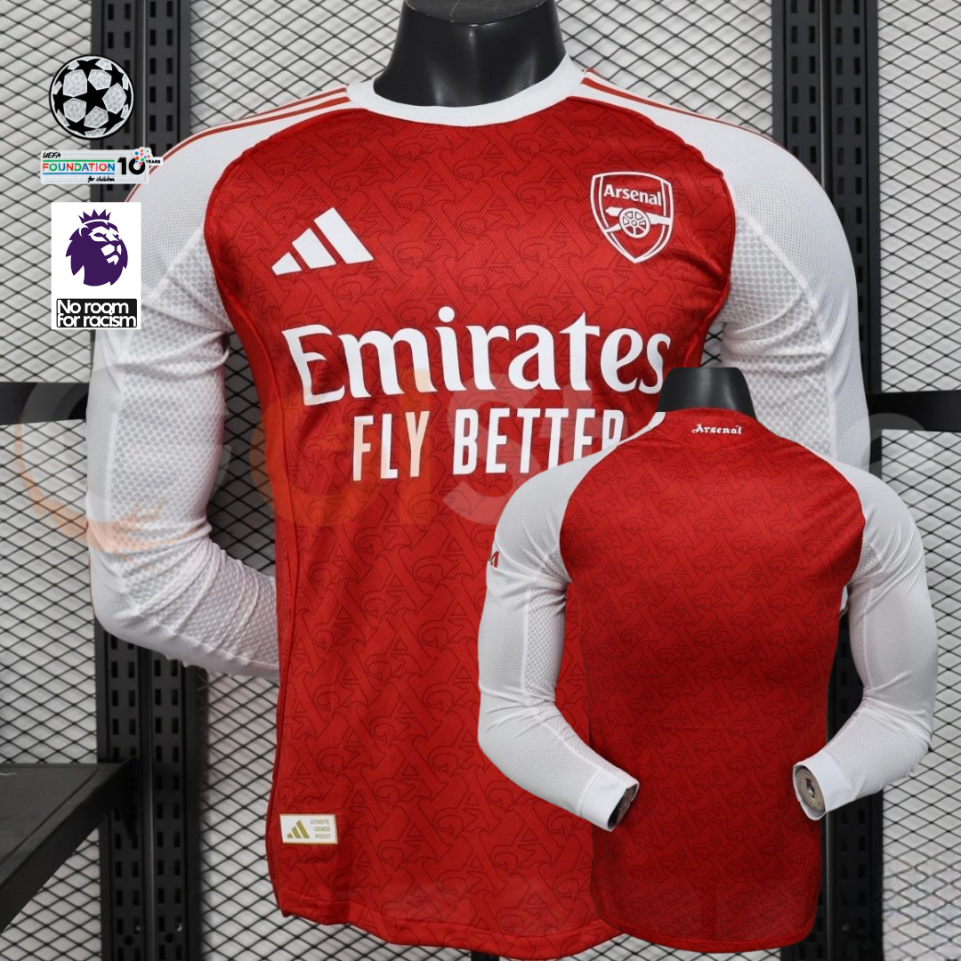Arsenal 2025-26 Home Long Sleeve Jersey | Customizable | UCL & Premier League