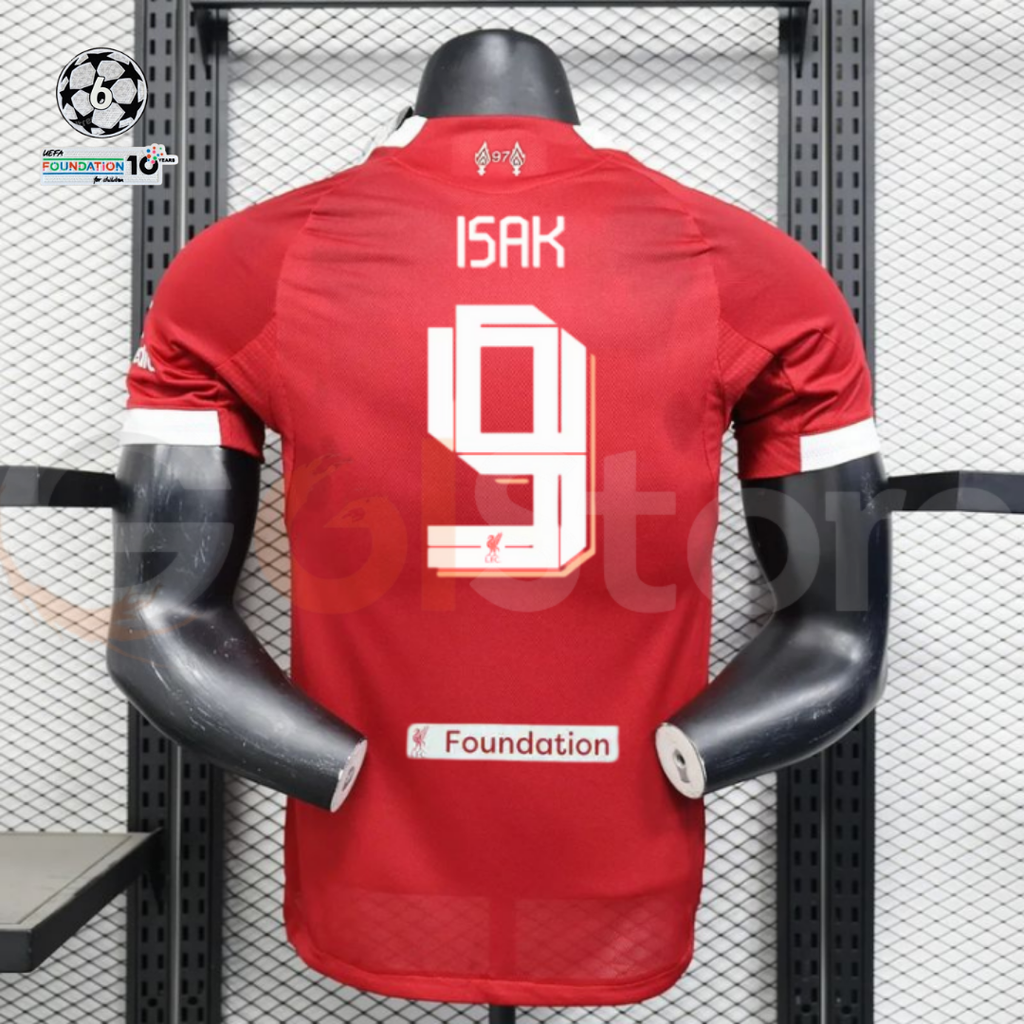 2025-2026 Liverpool Player Version Home Short Sleeve Jersey #9 Isak Personalized UCL Patch