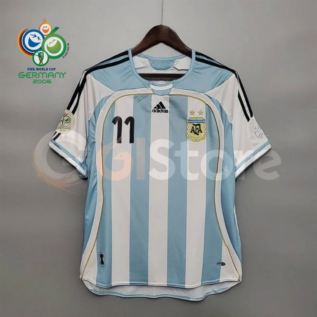 Argentina 2006 World Cup Home Retro Short Sleeve Jersey #11 Tevez Personalized S-2XL