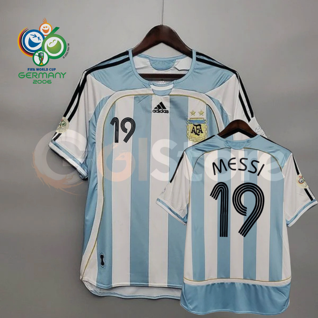 Argentina 2006 World Cup Home Retro Short Sleeve Jersey #19 Young Messi Personalized S-2XL