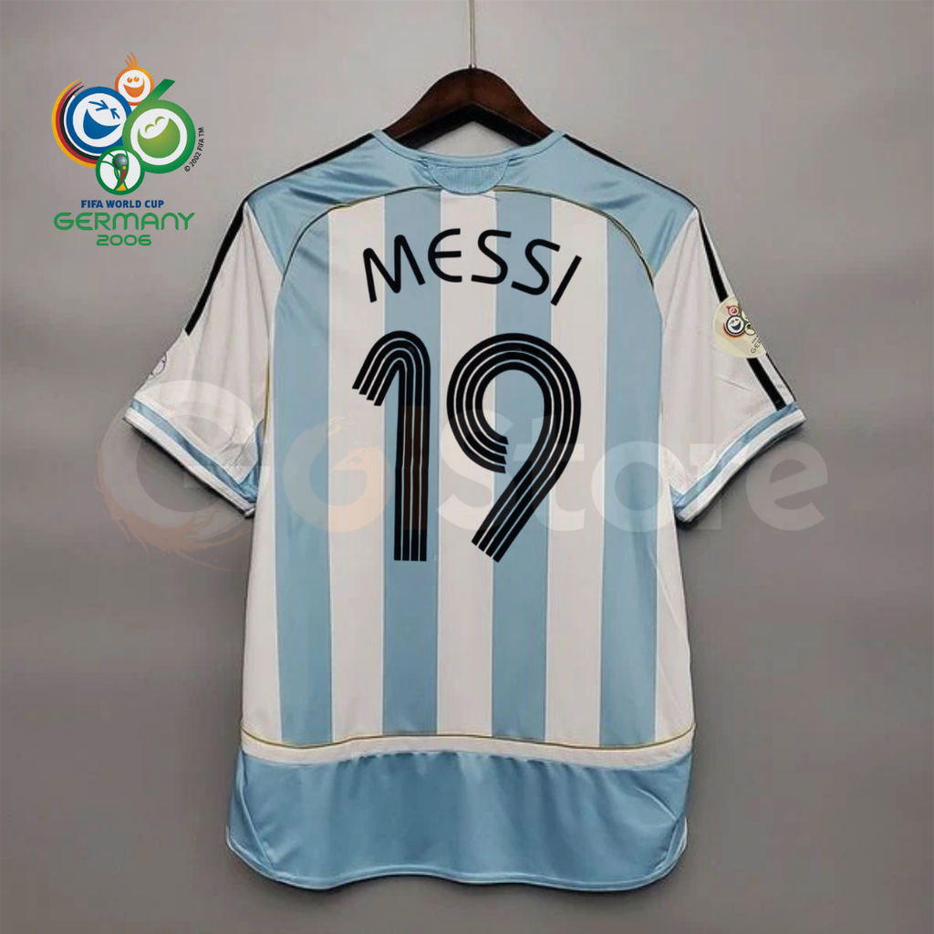 Argentina 2006 World Cup Home Retro Short Sleeve Jersey #19 Young Messi Personalized S-2XL