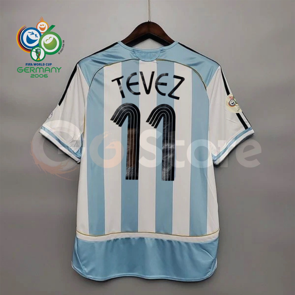 Argentina 2006 World Cup Home Retro Short Sleeve Jersey #11 Tevez Personalized S-2XL