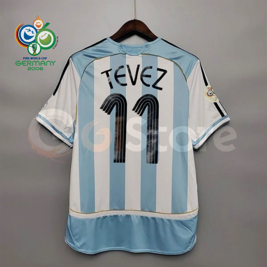 Argentina 2006 World Cup Home Retro Short Sleeve Jersey #11 Tevez Personalized S-2XL
