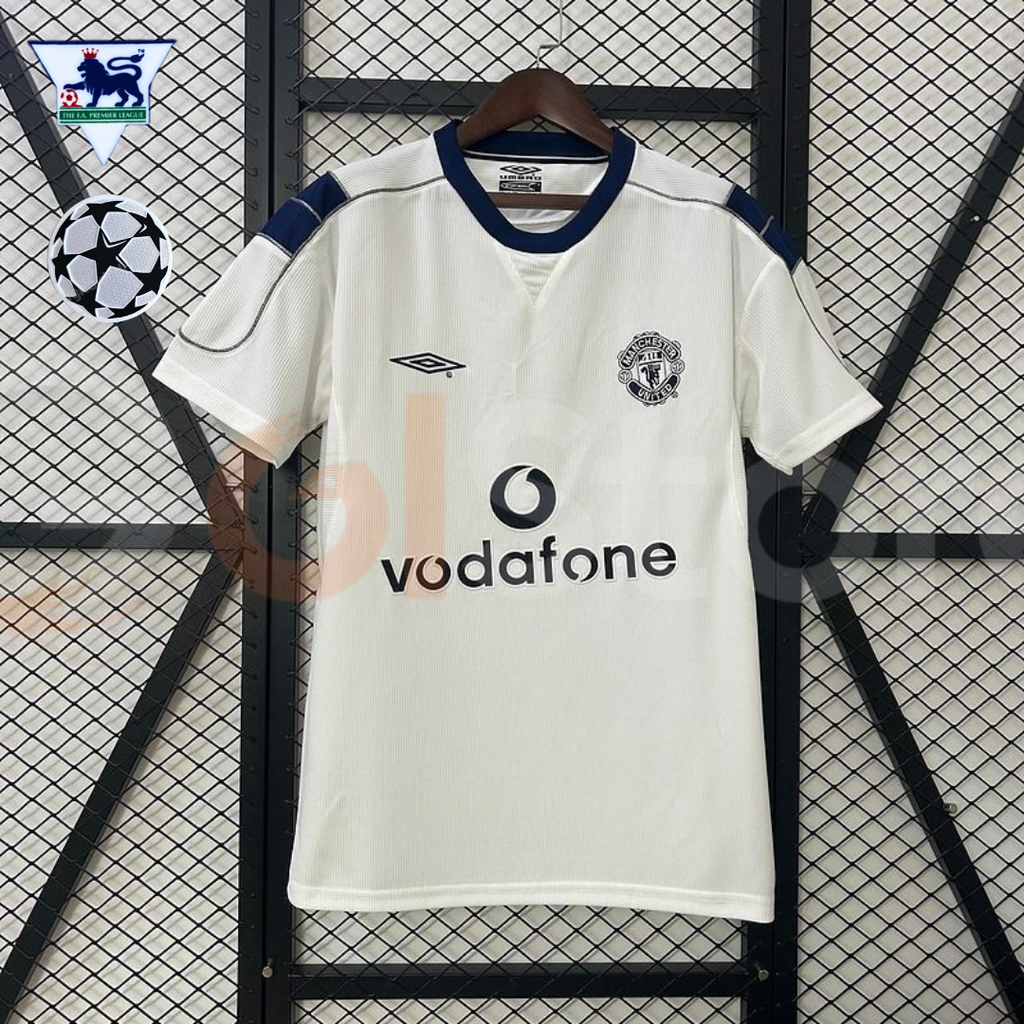 Manchester United 2000-2001 Retro Away White SS Jersey #7 Beckham Personalized UCL PL Patch Rare