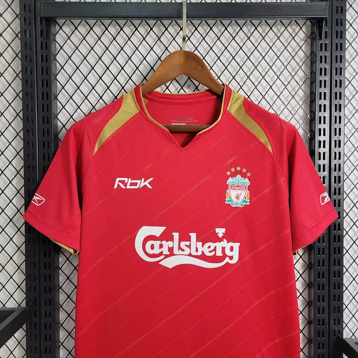 2005-2006 Liverpool Retro Red Home Short Sleeve Jersey Personalized UCL Patch