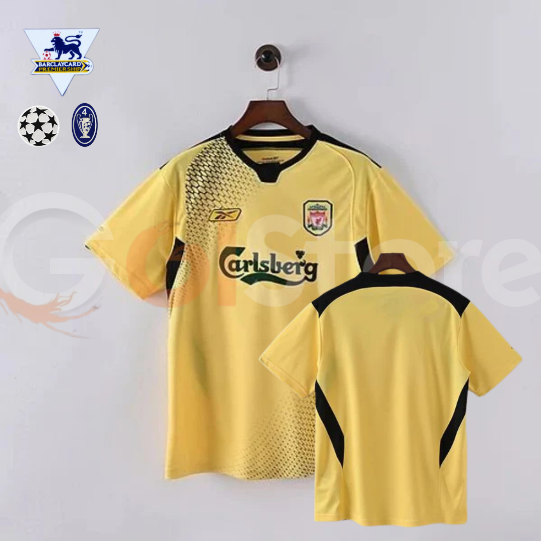 2004-2005 Liverpool Retro Yellow Away Short Sleeve Jersey Personalized PL UCL Patch