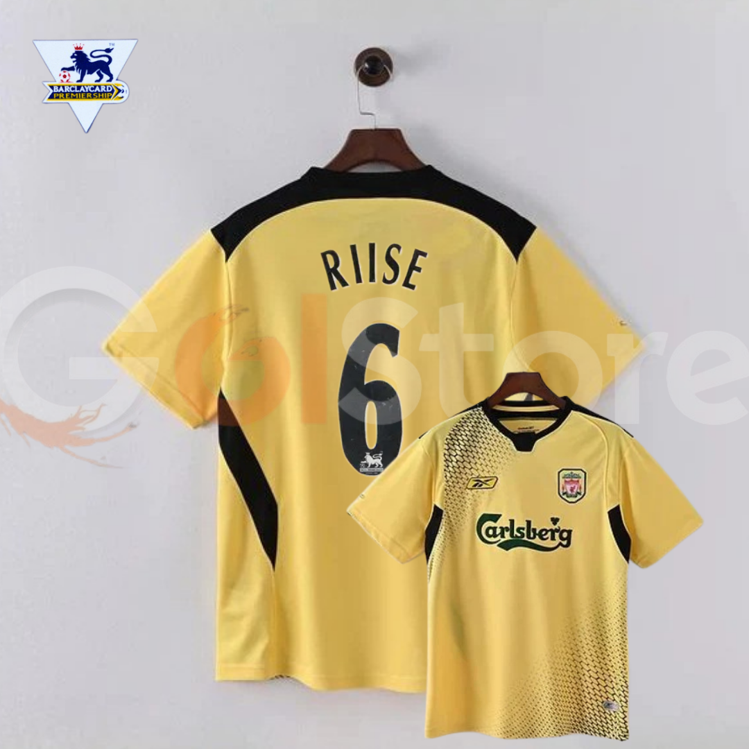 2004-2005 Liverpool Retro Yellow Away Short Sleeve Jersey #6 Riise Personalized PL Patch