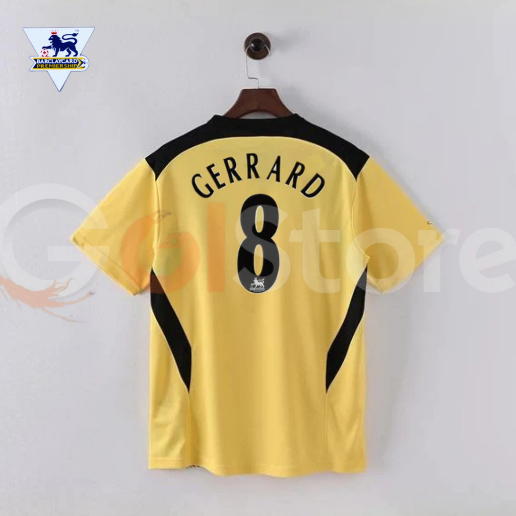 2004-2005 Liverpool Retro Yellow Away Short Sleeve Jersey #8 Gerrard Personalized PL Patch