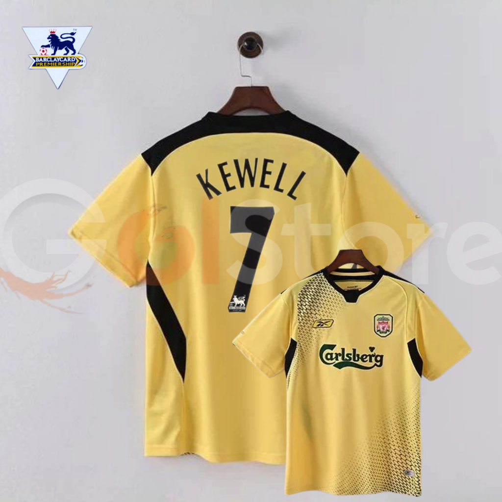 2004-2005 Liverpool Retro Yellow Away Short Sleeve Jersey #7 Kewell Personalized PL Patch