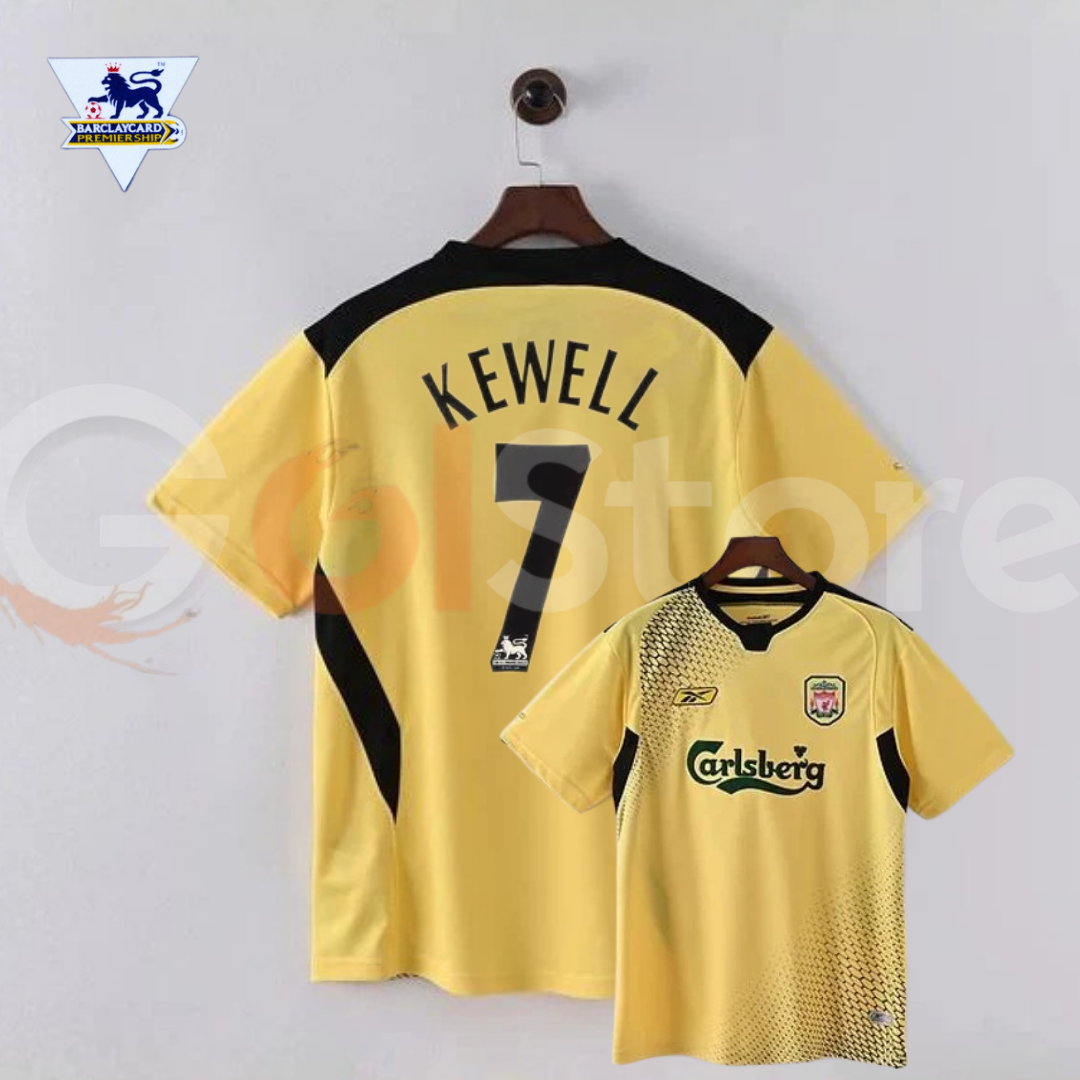 2004-2005 Liverpool Retro Yellow Away Short Sleeve Jersey #7 Kewell Personalized PL Patch