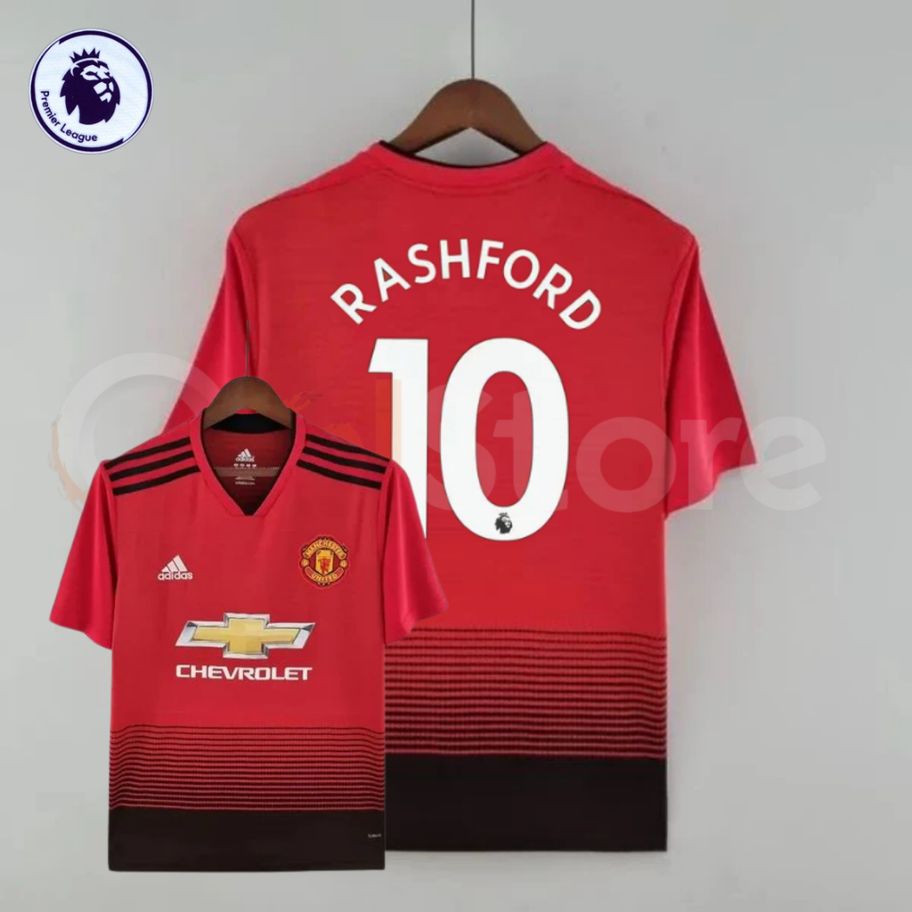 Manchester United 2018-2019 Retro Home Jersey #10 Rashford Personalized PL Patch Rare