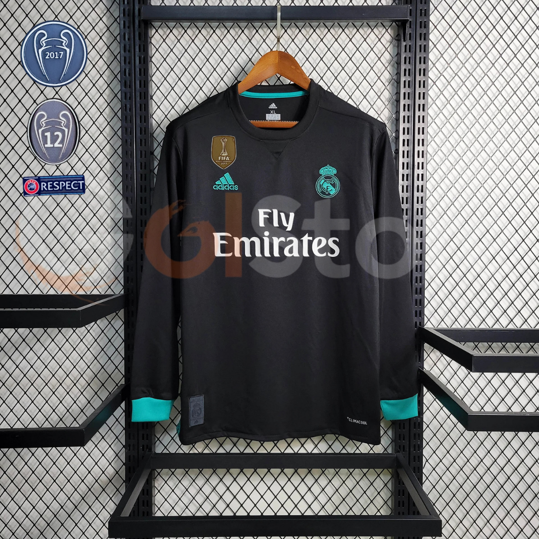 2017/18 Real Madrid Retro Away Black Jersey Long Sleeve #7 Ronaldo UCL Personalized