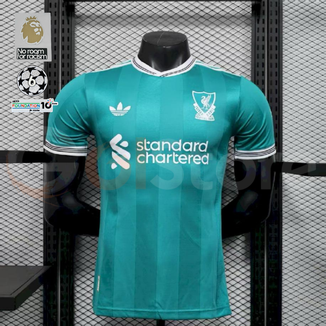 2025-2026 Liverpool Player Version Green Third Short Sleeve Jersey Personalized PL UCL Patch