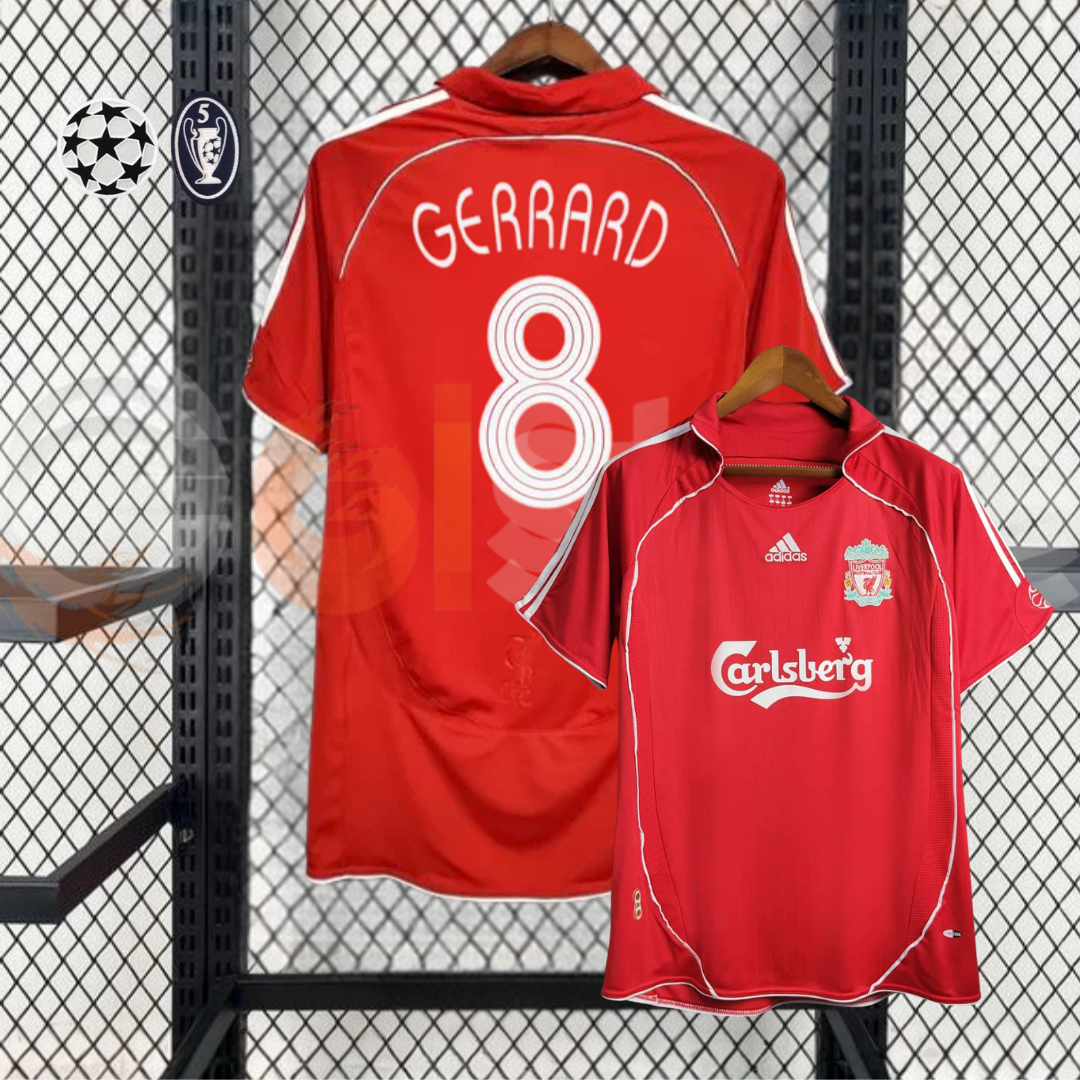 2006-2007 Liverpool Retro Red Home Short Sleeve Jersey #8 Gerrard Personalized UCL Patch