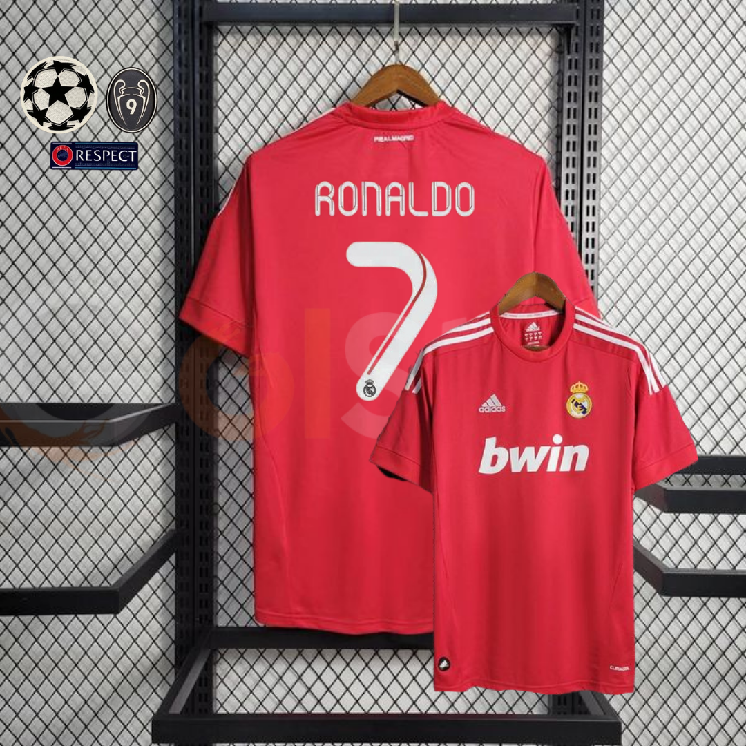 2011/12 Real Madrid Retro Away Red Jersey #7 Ronaldo UCL Personalized