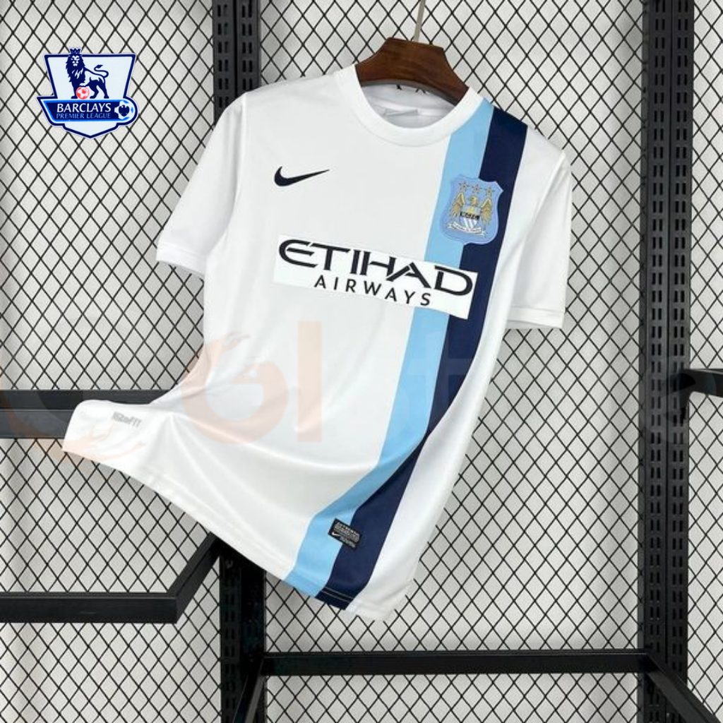 Manchester City 2013-2014 Retro Away White Jersey #21 Silva Personalized PL Patch