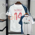 2006-2007 Liverpool Retro White Away Short Sleeve Jersey #14 Alonso Personalized UCL Patch